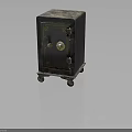 Vintage Safe with Gold Accents Lock on Door and Wheels Dark Finish Classic Design