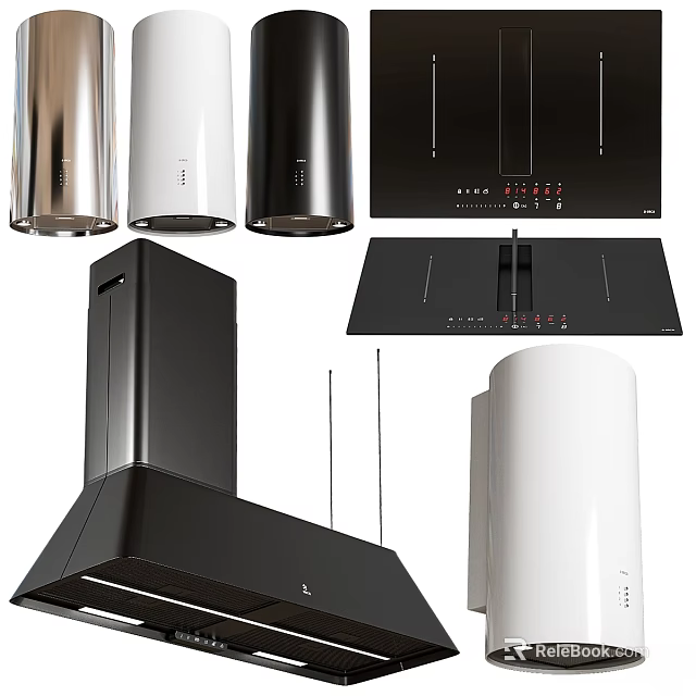 Modern Kitchen Range Hoods And Cooktops In Various Colors And Styles 3d model 
