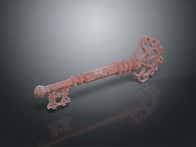 Ornate Decorative Key With Intricate Carving Vintage Design And Metallic Finish 3d model