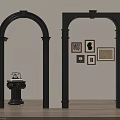 Black Arch And Rectangular Door Frame Components With Decorative Columns Wall Art And Wooden Floor 3d model