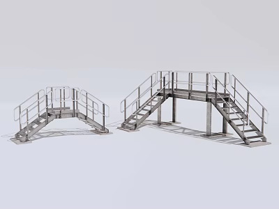 Modern Industrial Metal Bridge Featuring Stairs And Safety Railings Structure 3d model