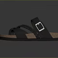 Black Strapped Braided Design Sandals With Metal Buckle And Brown Cork Sole