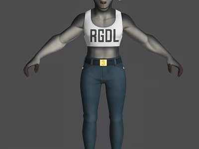 Game and movie character wearing white tank top with RGDL blue pants yellow belt buckle 3d model