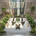 Spacious Hotel Lobby Featuring Glass Skylight Large Mural Painting Green Plants And Palm Trees