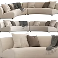 Beige Modern Sectional Sofa With Multiple Pillows Soft Throw Blanket And Comfortable Design 3d model
