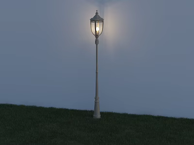Illuminated Outdoor Lamp with Classic Design and Decorative Post Standing on Green Grass 3d model