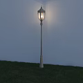 Illuminated Outdoor Lamp with Classic Design and Decorative Post Standing on Green Grass