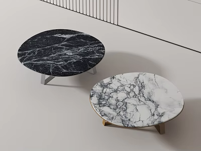 Modern Round Coffee Tables With Black And White Marble Tops And Metal Legs 3d model