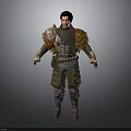 Man In Fantasy Warrior Armor With Fur Trimmed Shoulders And Leather Belt