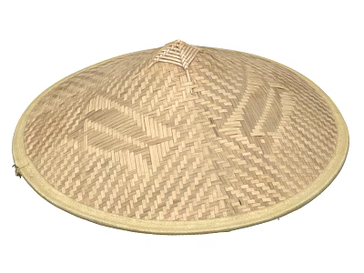 Traditional Bamboo Woven Hat With Wide Brim Handcrafted Texture And Natural Material 3d model
