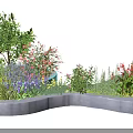 Curved Tree Planter With Green Trees Colorful Flowers And Various Plants