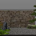 Zen Courtyard Garden Landscape With Stone Wall Pine Tree Decorative Rocks And Gravel Flooring