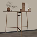 Wooden Console Table Displaying Terracotta Vase Dried Branches Decorative Items On Light Wall Wooden Floor