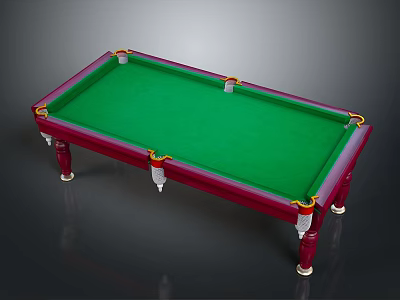 Home Billiards Table With Green Felt Surface Red Frame Gold White Accents And Carved Legs 3d model
