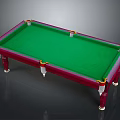 Home Billiards Table With Green Felt Surface Red Frame Gold White Accents And Carved Legs