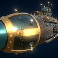 Vintage Steampunk Submarine With Metallic Exterior Brass Details Round Portholes And Conning Tower
