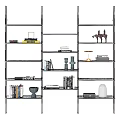 Sleek Modern Bookcase Design With Multi Tiered Shelves Books And Decorative Items