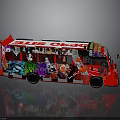 Vibrant Red Bus Featuring Colorful Graffiti Art And DUB Logo Designs