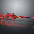 Red And Black Sniper Rifle With Tactical Scope And Decorative Patterns 3d model