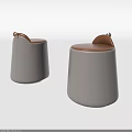 Modern Light Gray Upholstered Stools With Brown Cushion And Rounded Shape 3d model