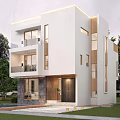 Modern Detached Villa Exterior Design With Glass Windows Stone Walls Wooden Door And Greenery Surroundings