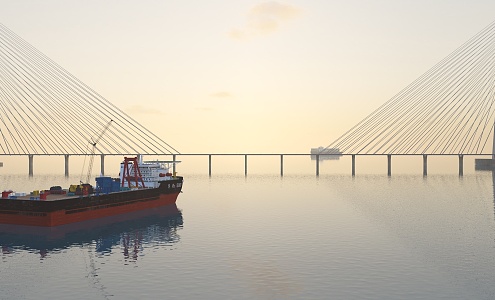 sea-crossing bridge marine freighter 3d model