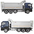 Modern Heavy Duty Dump Truck With Blue Cab White Tipper Body And Access Ladder