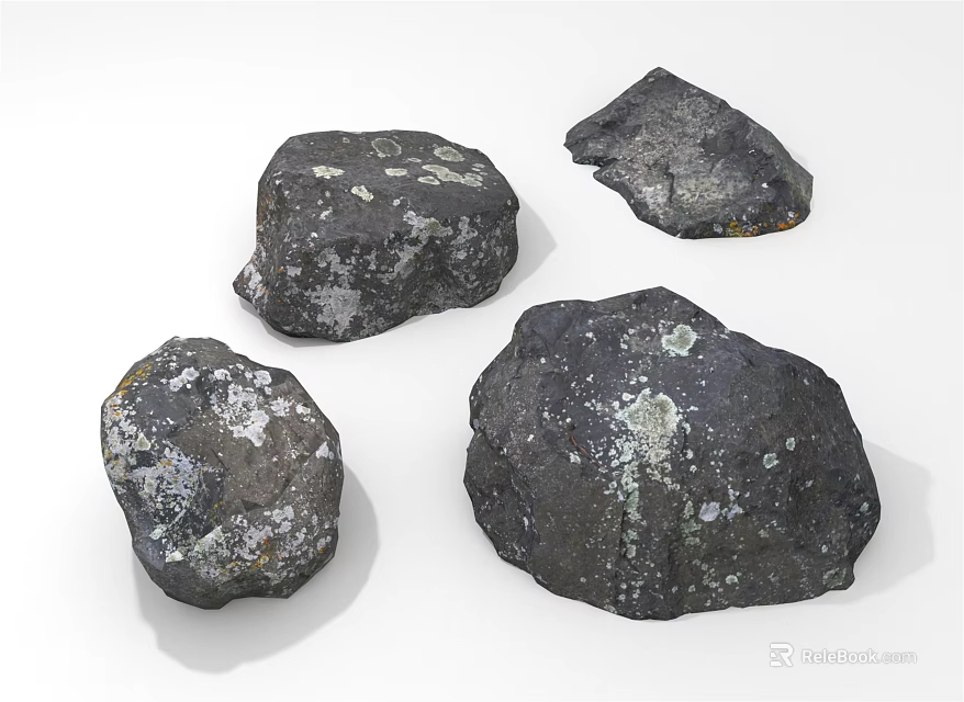 Natural Scene Featuring Scattered Black Rocks With White Spots And Rough Natural Texture 3d model 