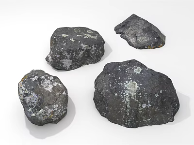 Natural Scene Featuring Scattered Black Rocks With White Spots And Rough Natural Texture 3d model