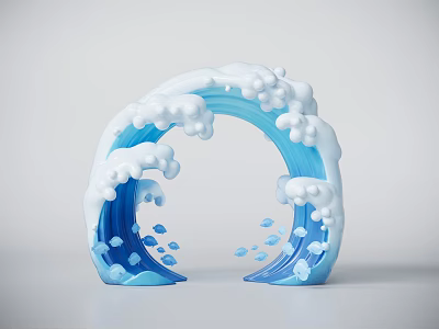 Blue And White Wave Shaped Event Entrance Arch With Foam Details And Curved Design 3d model