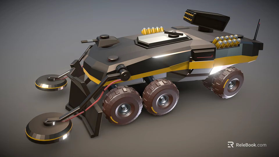 Heavy Duty Six Wheel Utility Vehicle With Mechanical Arm And Black Yellow Design 3d model 