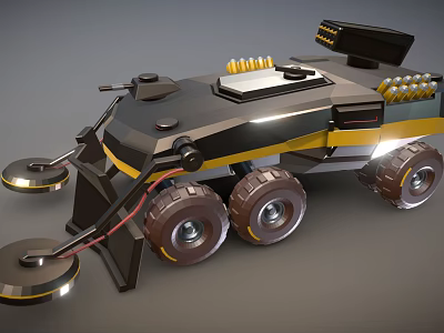 Heavy Duty Six Wheel Utility Vehicle With Mechanical Arm And Black Yellow Design 3d model