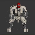 Standing Robot Character Featuring Red Head Gray Body Blue Black Details Mechanical Arms Legs