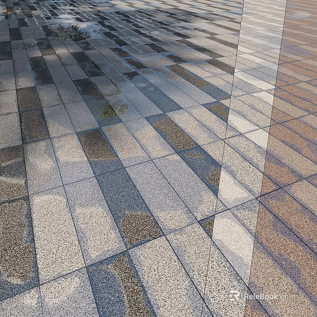 Decorative Floor Surface With Square Patterned Gray Beige Brown Stone Tiles And Textured Design 3d model 