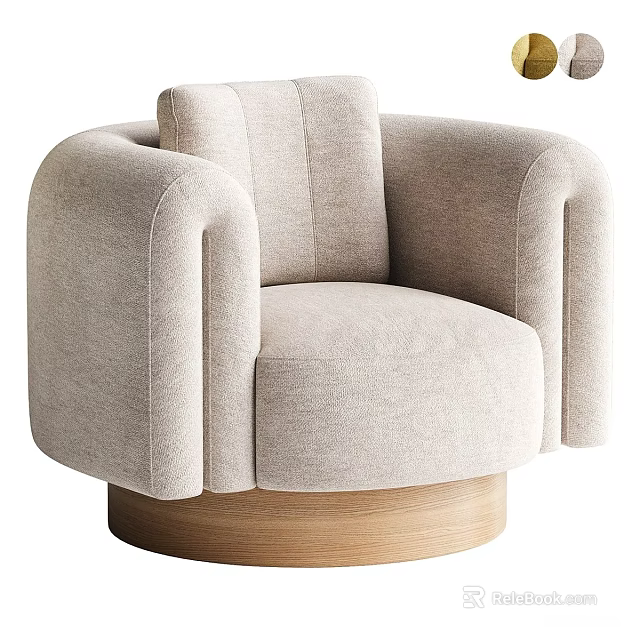 Comfortable Modern Beige Single Sofa With Rounded Armrests And Wooden Base 3d model 