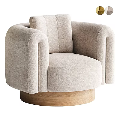 Comfortable Modern Beige Single Sofa With Rounded Armrests And Wooden Base 3d model