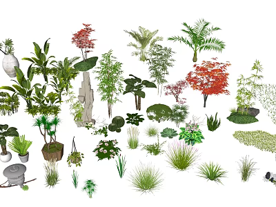 Diverse Collection of Garden Plants and Flowers Including Palms Shrubs and Potted Greenery 3d model