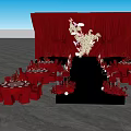 Red Wedding Stage Photo Spot With Curtain Chandelier Bouquets Candles And Red Carpet