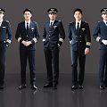 Men in Dark Pilot Uniforms Standing in a Row with Hats and Epaulets