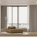 Modern Living Room Interior Featuring Beige Single-seater Sofa Light Gray Curtains Large Window And Pendant Light
