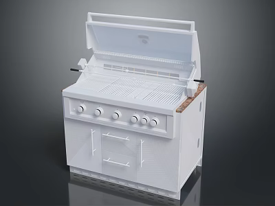 White Outdoor Grill With Open Lid Control Knobs And Storage Drawer 3d model