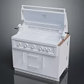 White Outdoor Grill With Open Lid Control Knobs And Storage Drawer 3d model