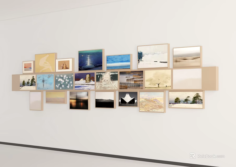 Modern Wall Photo Collage With Various Landscape Building Nature Photos And Different Sized Frames 3d model 