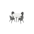 Modern Dining Table Set With White Marble Top And Grey Velvet Dining Chairs Black Legs