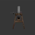 Traditional Manual Grindstone Tool With Wooden Stand And Rope Mechanism