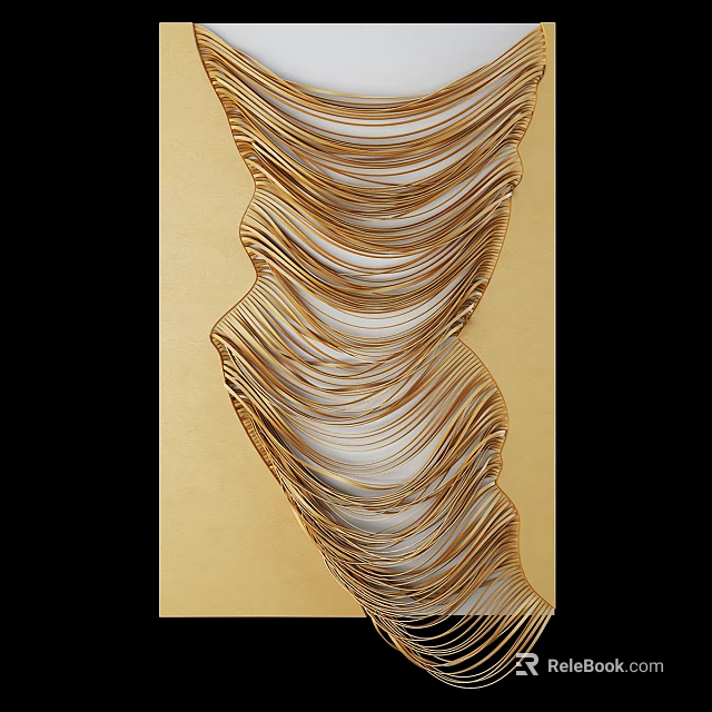 Modern Abstract Wall Art With Gold And White Wavy Texture Design 3d model 