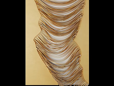 Modern Abstract Wall Art With Gold And White Wavy Texture Design 3d model