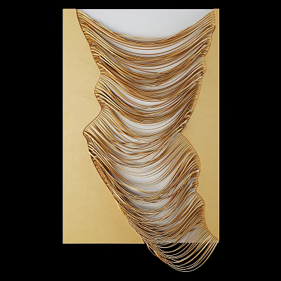 Modern Abstract Wall Art With Gold And White Wavy Texture Design 3d model