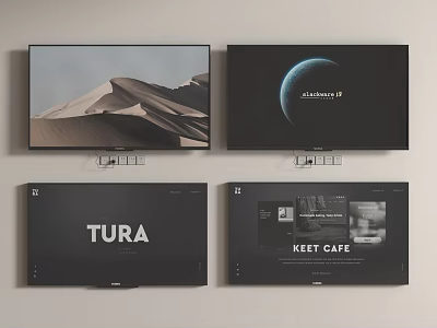Modern Wall Mounted Televisions Display Desert Landscape Planet TURA And Cafe Content 3d model