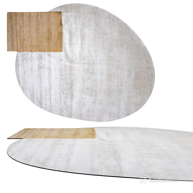 Stylish Shaped Rug With Oval Design Light Colored Linen Woven Texture Soft Surface 3d model